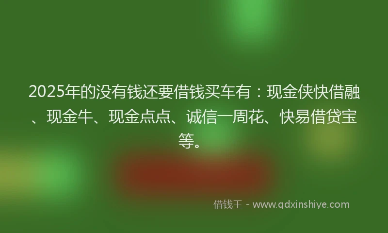 2025年的没有钱还要借钱买车有：现金侠快借融、现金牛、现金点点、诚信一周花、快易借贷宝等。