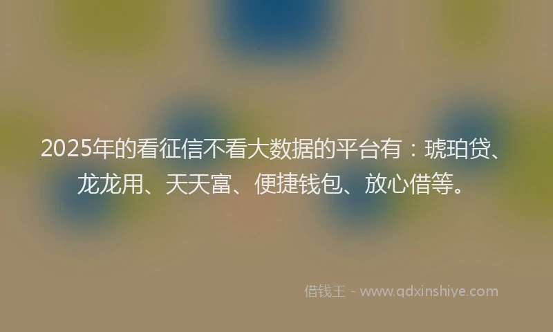 2025年的看征信不看大数据的平台有：琥珀贷、龙龙用、天天富、便捷钱包、放心借等。