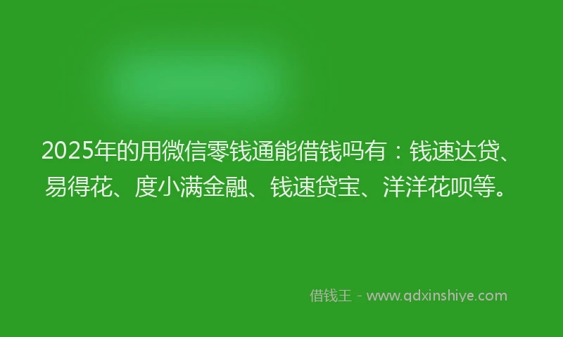 2025年的用微信零钱通能借钱吗有：钱速达贷、易得花、度小满金融、钱速贷宝、洋洋花呗等。