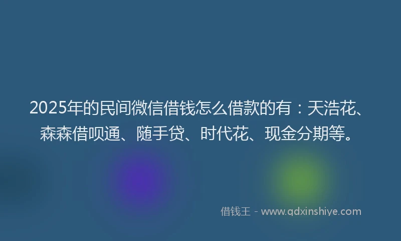 2025年的民间微信借钱怎么借款的有：天浩花、森森借呗通、随手贷、时代花、现金分期等。