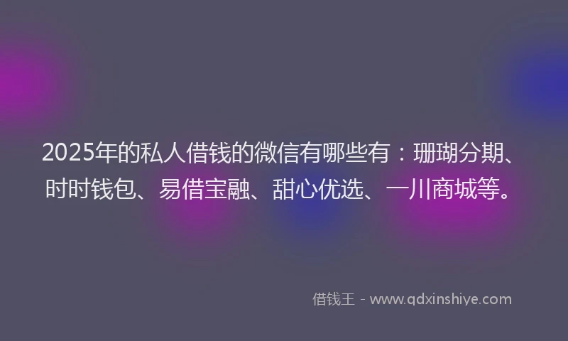 2025年的私人借钱的微信有哪些有：珊瑚分期、时时钱包、易借宝融、甜心优选、一川商城等。