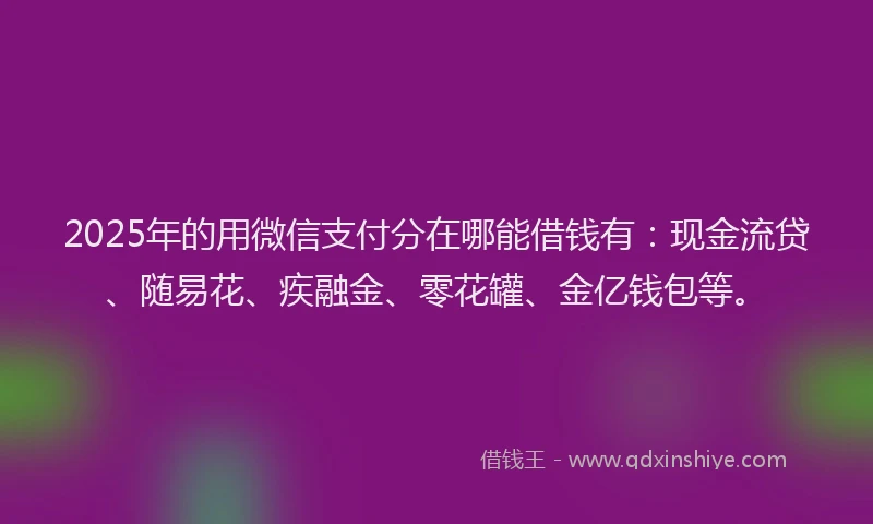 2025年的用微信支付分在哪能借钱有：现金流贷、随易花、疾融金、零花罐、金亿钱包等。