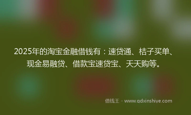 2025年的淘宝金融借钱有：速贷通、桔子买单、现金易融贷、借款宝速贷宝、天天购等。