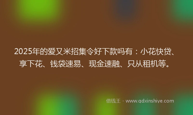 2025年的爱又米招集令好下款吗有：小花快贷、享下花、钱袋速易、现金速融、只从租机等。