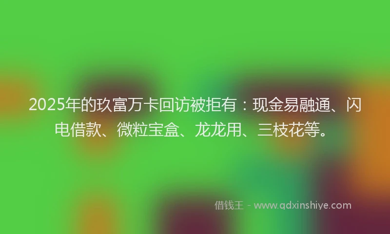 2025年的玖富万卡回访被拒有：现金易融通、闪电借款、微粒宝盒、龙龙用、三枝花等。