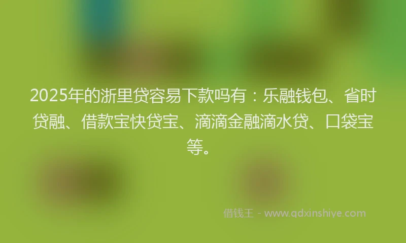 2025年的浙里贷容易下款吗有：乐融钱包、省时贷融、借款宝快贷宝、滴滴金融滴水贷、口袋宝等。