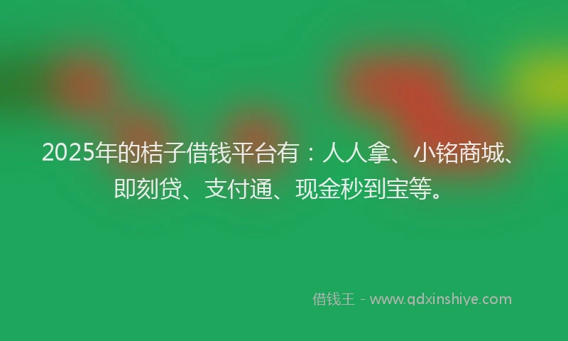 2025年的桔子借钱平台有：人人拿、小铭商城、即刻贷、支付通、现金秒到宝等。