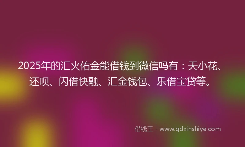 2025年的汇火佑金能借钱到微信吗有：天小花、还呗、闪借快融、汇金钱包、乐借宝贷等。