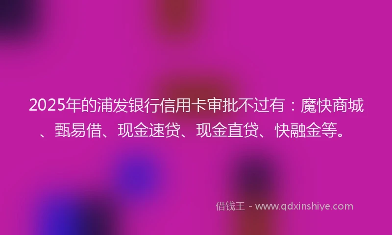 2025年的浦发银行信用卡审批不过有：魔快商城、甄易借、现金速贷、现金直贷、快融金等。