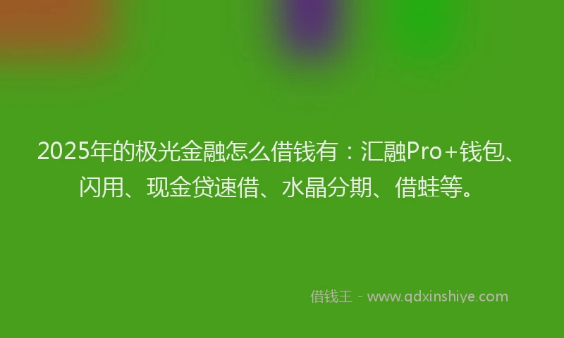 2025年的极光金融怎么借钱有：汇融Pro+钱包、闪用、现金贷速借、水晶分期、借蛙等。