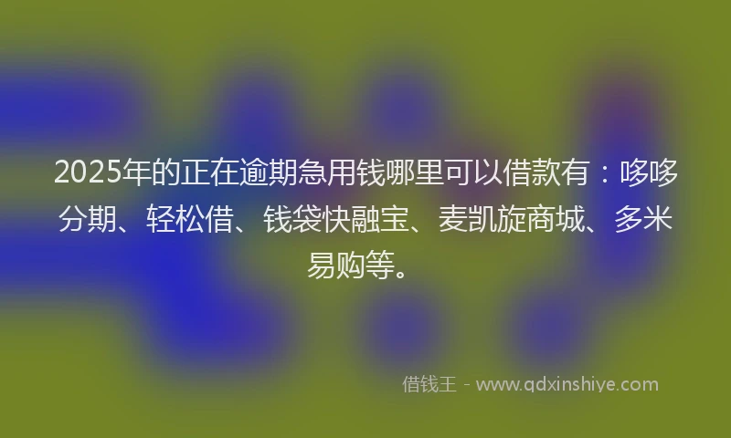 2025年的正在逾期急用钱哪里可以借款有：哆哆分期、轻松借、钱袋快融宝、麦凯旋商城、多米易购等。