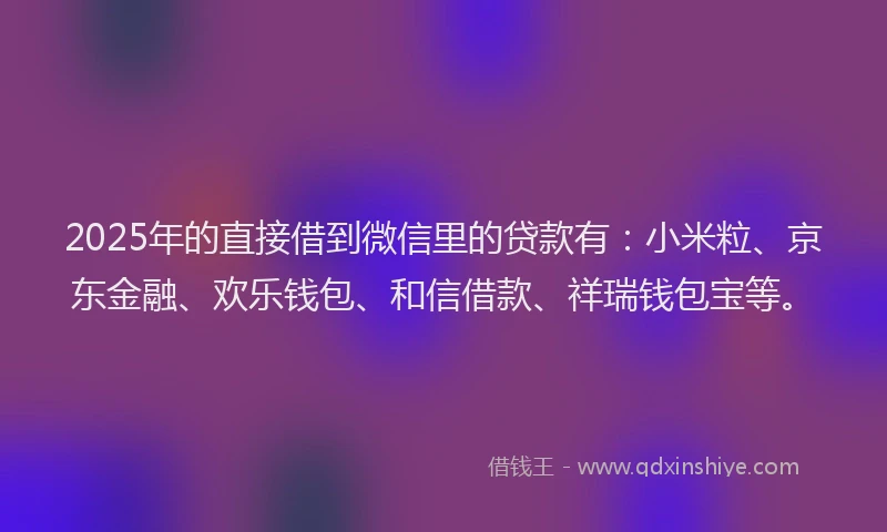 2025年的直接借到微信里的贷款有：小米粒、京东金融、欢乐钱包、和信借款、祥瑞钱包宝等。