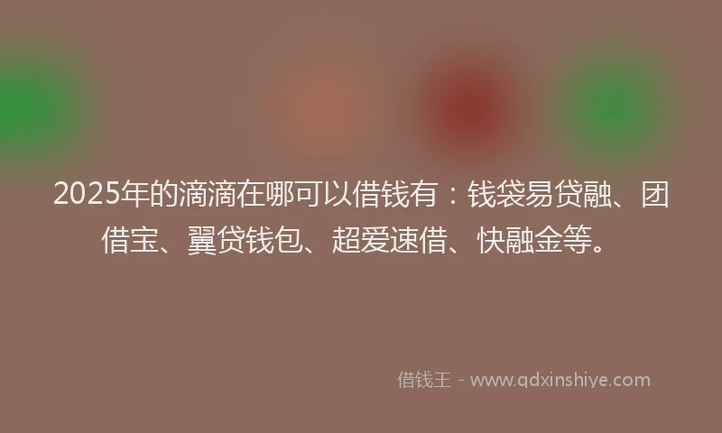 2025年的滴滴在哪可以借钱有：钱袋易贷融、团借宝、翼贷钱包、超爱速借、快融金等。