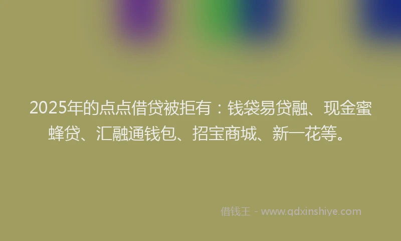 2025年的点点借贷被拒有：钱袋易贷融、现金蜜蜂贷、汇融通钱包、招宝商城、新一花等。