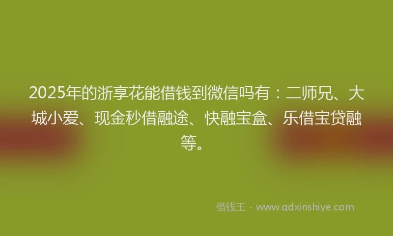 2025年的浙享花能借钱到微信吗有：二师兄、大城小爱、现金秒借融途、快融宝盒、乐借宝贷融等。