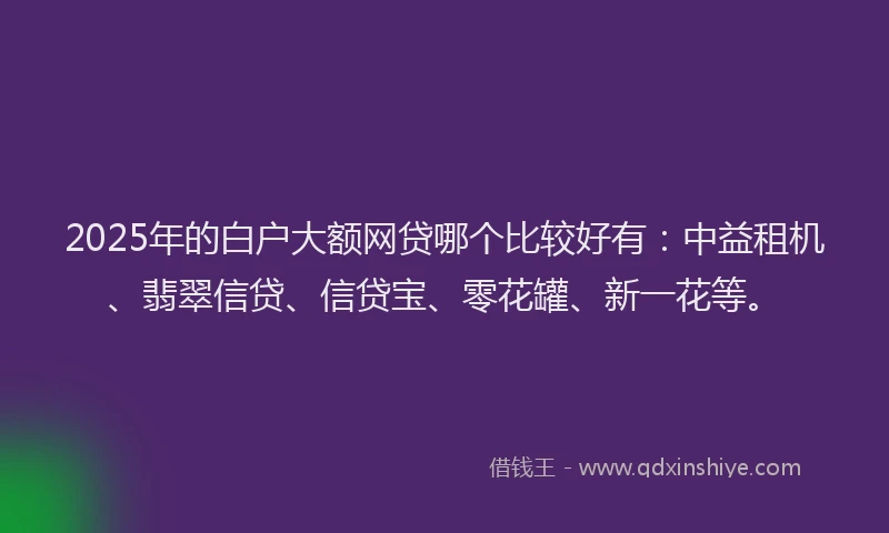 2025年的白户大额网贷哪个比较好有：中益租机、翡翠信贷、信贷宝、零花罐、新一花等。