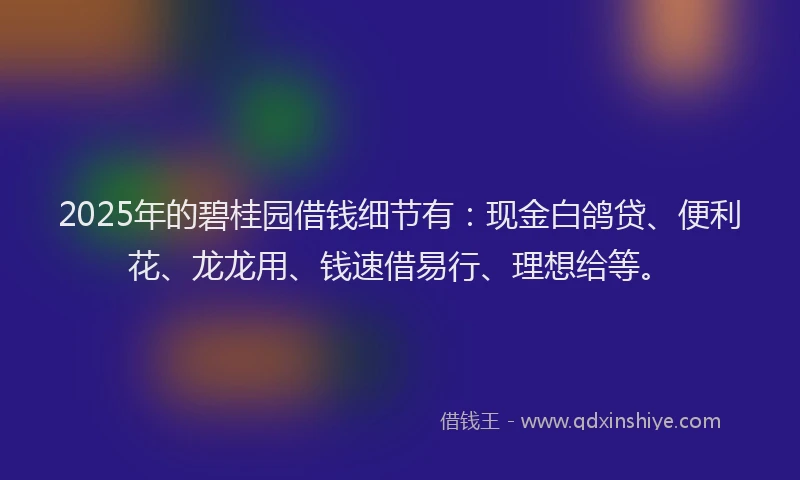 2025年的碧桂园借钱细节有：现金白鸽贷、便利花、龙龙用、钱速借易行、理想给等。