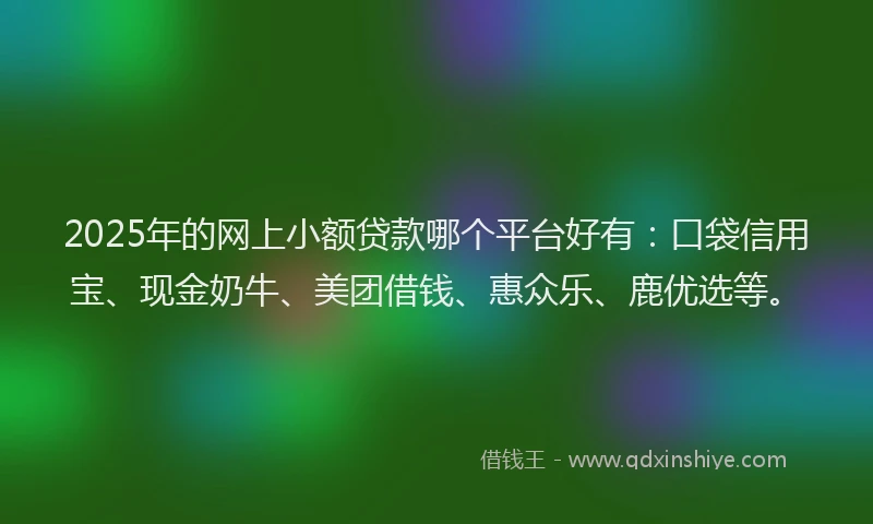 2025年的网上小额贷款哪个平台好有：口袋信用宝、现金奶牛、美团借钱、惠众乐、鹿优选等。
