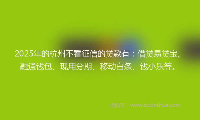 2025年的杭州不看征信的贷款有：借贷易贷宝、融通钱包、现用分期、移动白条、钱小乐等。