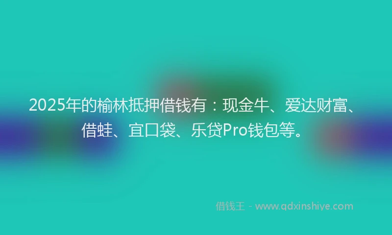 2025年的榆林抵押借钱有：现金牛、爱达财富、借蛙、宜口袋、乐贷Pro钱包等。
