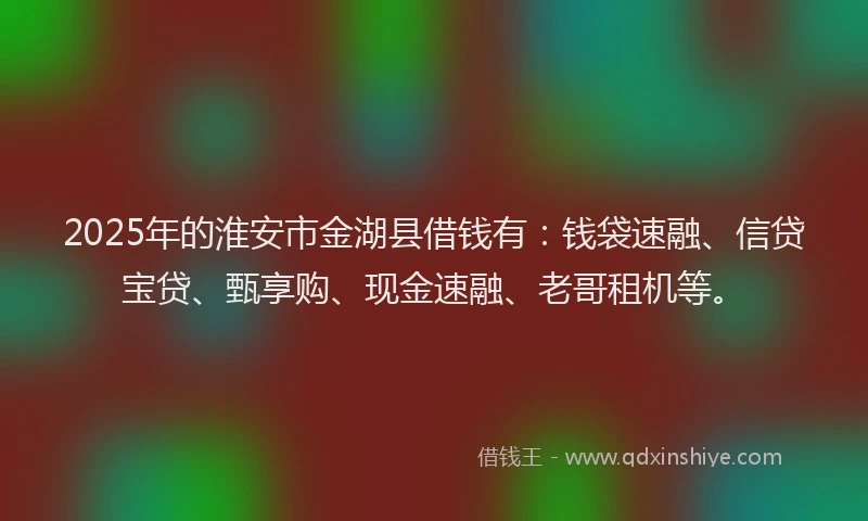 2025年的淮安市金湖县借钱有：钱袋速融、信贷宝贷、甄享购、现金速融、老哥租机等。