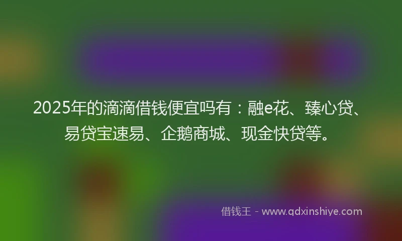 2025年的滴滴借钱便宜吗有：融e花、臻心贷、易贷宝速易、企鹅商城、现金快贷等。