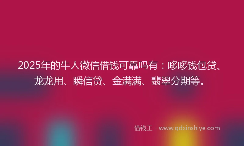 2025年的牛人微信借钱可靠吗有：哆哆钱包贷、龙龙用、瞬信贷、金满满、翡翠分期等。
