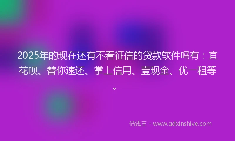 2025年的现在还有不看征信的贷款软件吗有：宜花呗、替你速还、掌上信用、壹现金、优一租等。