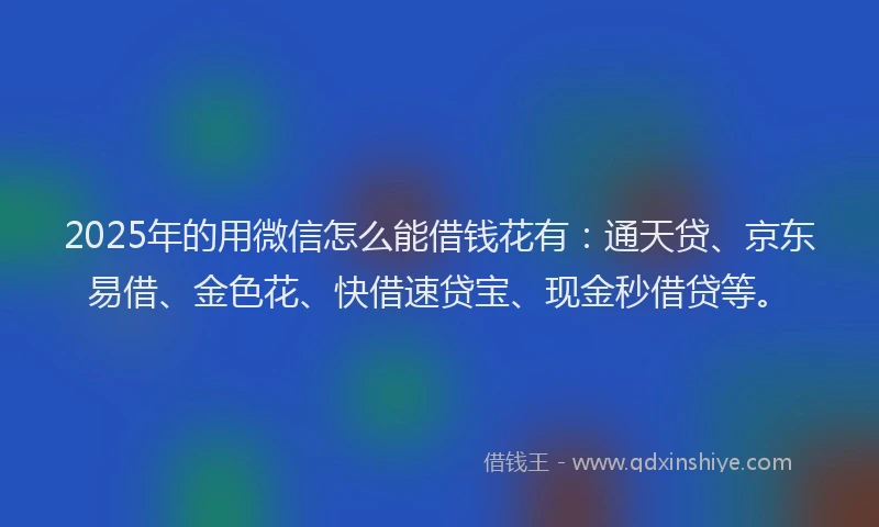 2025年的用微信怎么能借钱花有：通天贷、京东易借、金色花、快借速贷宝、现金秒借贷等。