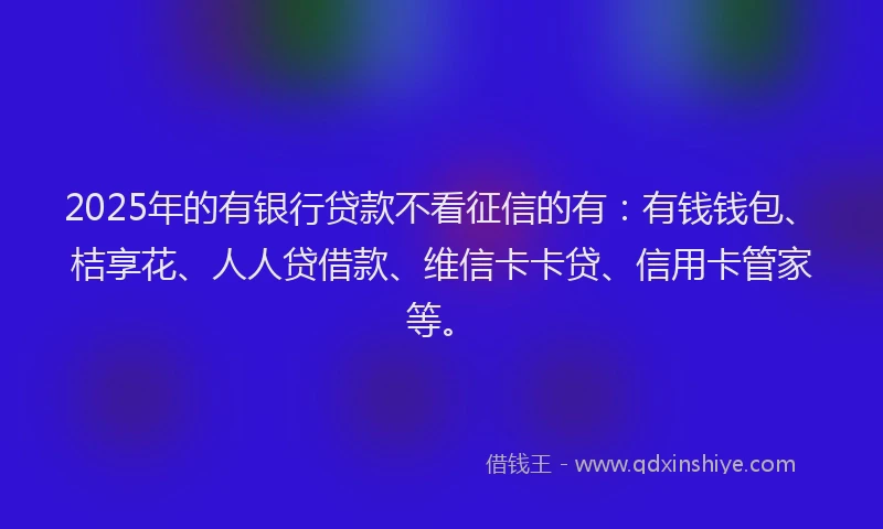 2025年的有银行贷款不看征信的有：有钱钱包、桔享花、人人贷借款、维信卡卡贷、信用卡管家等。