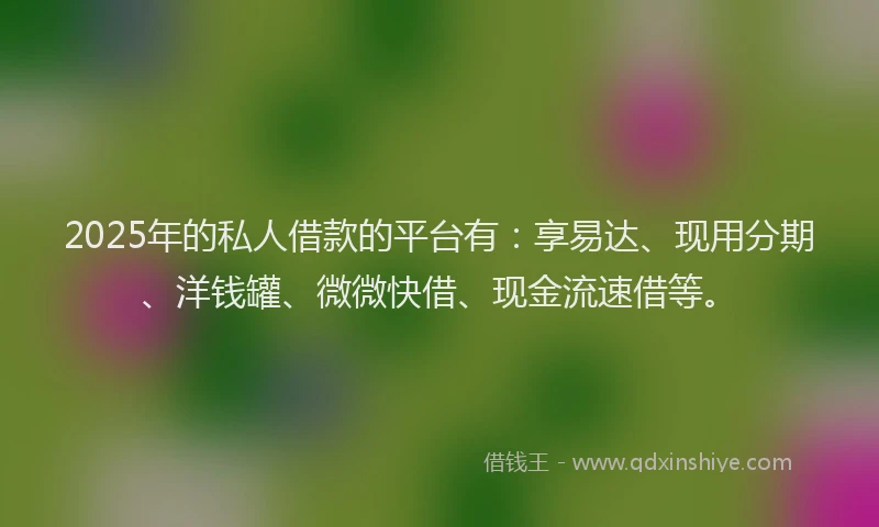 2025年的私人借款的平台有：享易达、现用分期、洋钱罐、微微快借、现金流速借等。