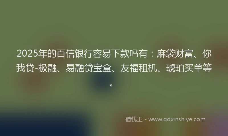 2025年的百信银行容易下款吗有：麻袋财富、你我贷-极融、易融贷宝盒、友福租机、琥珀买单等。