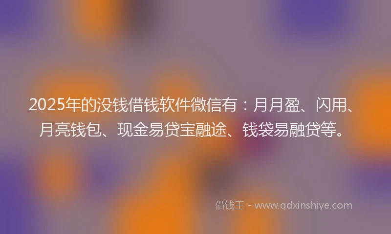 2025年的没钱借钱软件微信有：月月盈、闪用、月亮钱包、现金易贷宝融途、钱袋易融贷等。