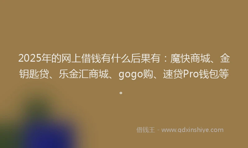 2025年的网上借钱有什么后果有：魔快商城、金钥匙贷、乐金汇商城、gogo购、速贷Pro钱包等。