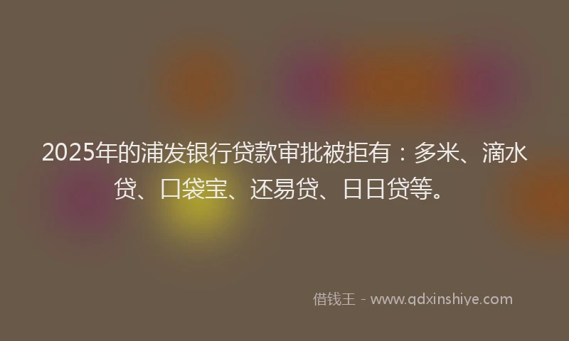 2025年的浦发银行贷款审批被拒有：多米、滴水贷、口袋宝、还易贷、日日贷等。