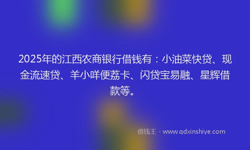 2025年的江西农商银行借钱有：小油菜快贷、现金流速贷、羊小咩便荔卡、闪贷宝易融、星辉借款等。