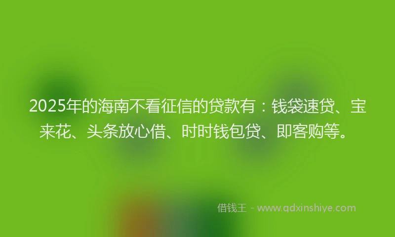 2025年的海南不看征信的贷款有：钱袋速贷、宝来花、头条放心借、时时钱包贷、即客购等。