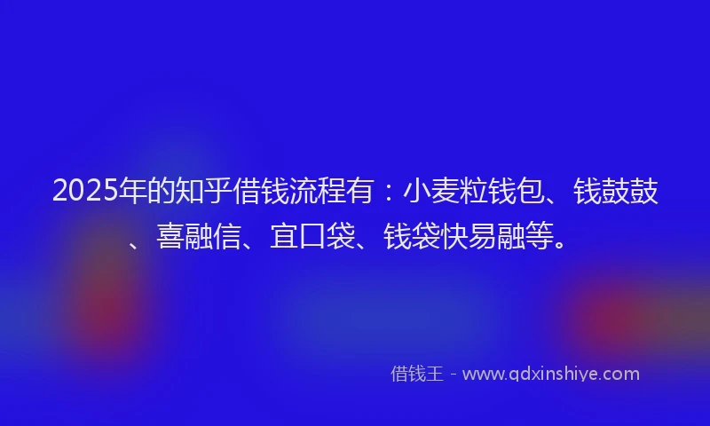 2025年的知乎借钱流程有：小麦粒钱包、钱鼓鼓、喜融信、宜口袋、钱袋快易融等。