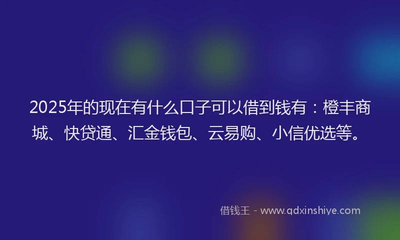 2025年的现在有什么口子可以借到钱有：橙丰商城、快贷通、汇金钱包、云易购、小信优选等。