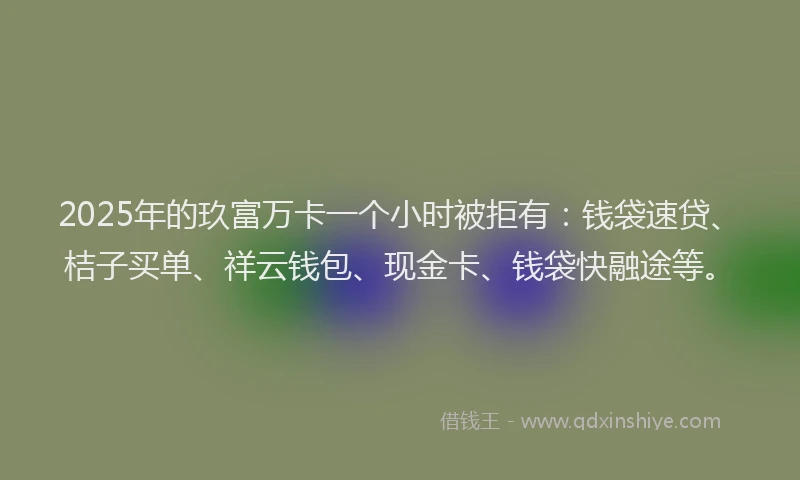 2025年的玖富万卡一个小时被拒有：钱袋速贷、桔子买单、祥云钱包、现金卡、钱袋快融途等。