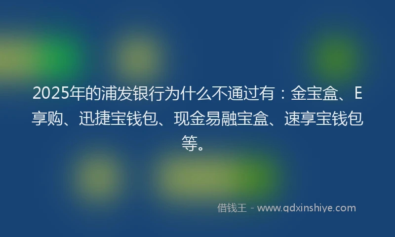2025年的浦发银行为什么不通过有：金宝盒、E享购、迅捷宝钱包、现金易融宝盒、速享宝钱包等。