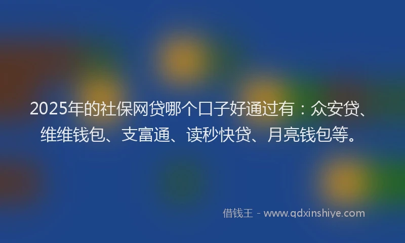 2025年的社保网贷哪个口子好通过有：众安贷、维维钱包、支富通、读秒快贷、月亮钱包等。