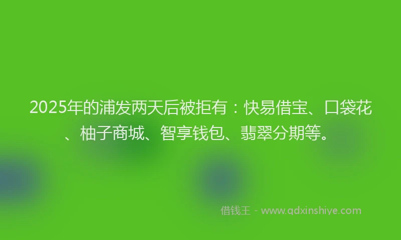 2025年的浦发两天后被拒有：快易借宝、口袋花、柚子商城、智享钱包、翡翠分期等。