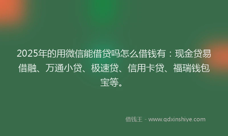2025年的用微信能借贷吗怎么借钱有：现金贷易借融、万通小贷、极速贷、信用卡贷、福瑞钱包宝等。