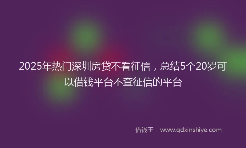 2025年热门深圳房贷不看征信，总结5个20岁可以借钱平台不查征信的平台