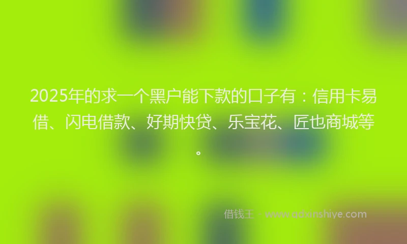 2025年的求一个黑户能下款的口子有：信用卡易借、闪电借款、好期快贷、乐宝花、匠也商城等。