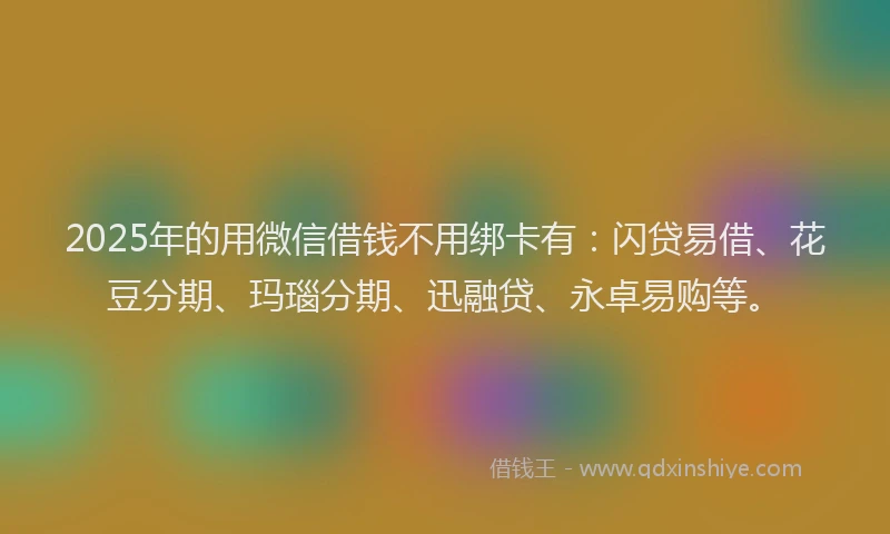 2025年的用微信借钱不用绑卡有：闪贷易借、花豆分期、玛瑙分期、迅融贷、永卓易购等。