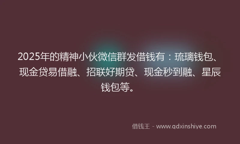 2025年的精神小伙微信群发借钱有：琉璃钱包、现金贷易借融、招联好期贷、现金秒到融、星辰钱包等。