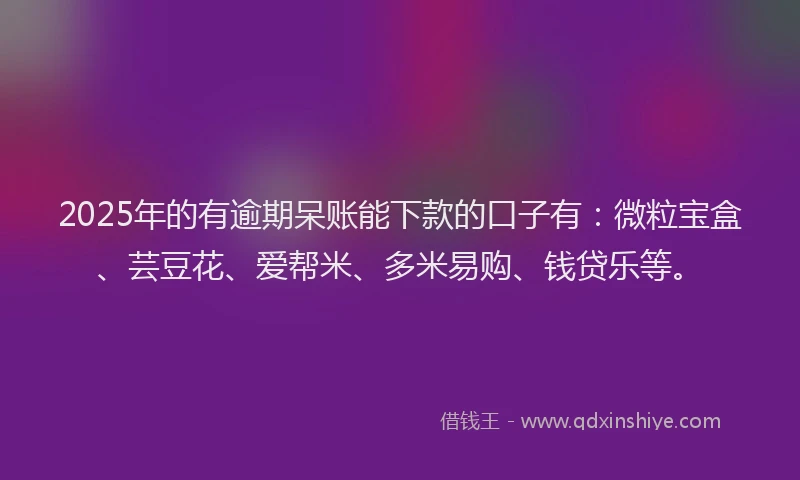 2025年的有逾期呆账能下款的口子有：微粒宝盒、芸豆花、爱帮米、多米易购、钱贷乐等。