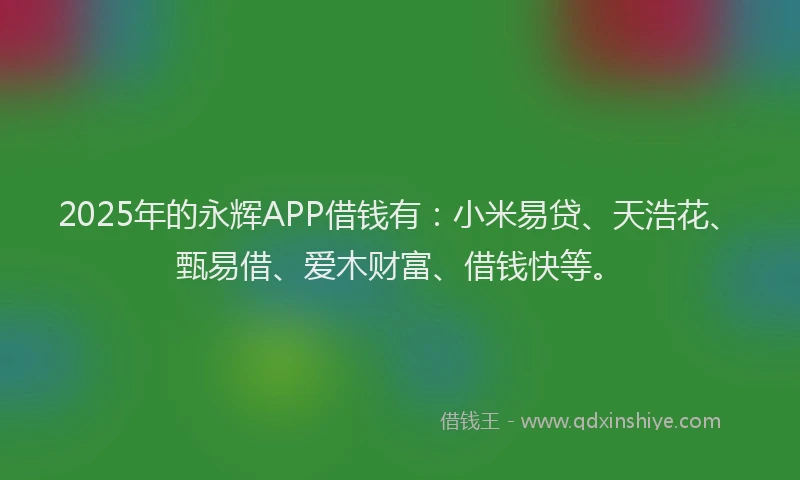 2025年的永辉APP借钱有：小米易贷、天浩花、甄易借、爱木财富、借钱快等。